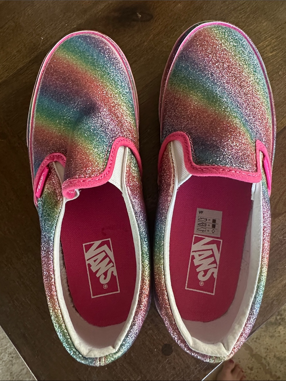 Vans Kids Rainbow Glitter Slip-On Sneakers with Pink Trim -2.5 (NWOB) - Picture 5 of 5